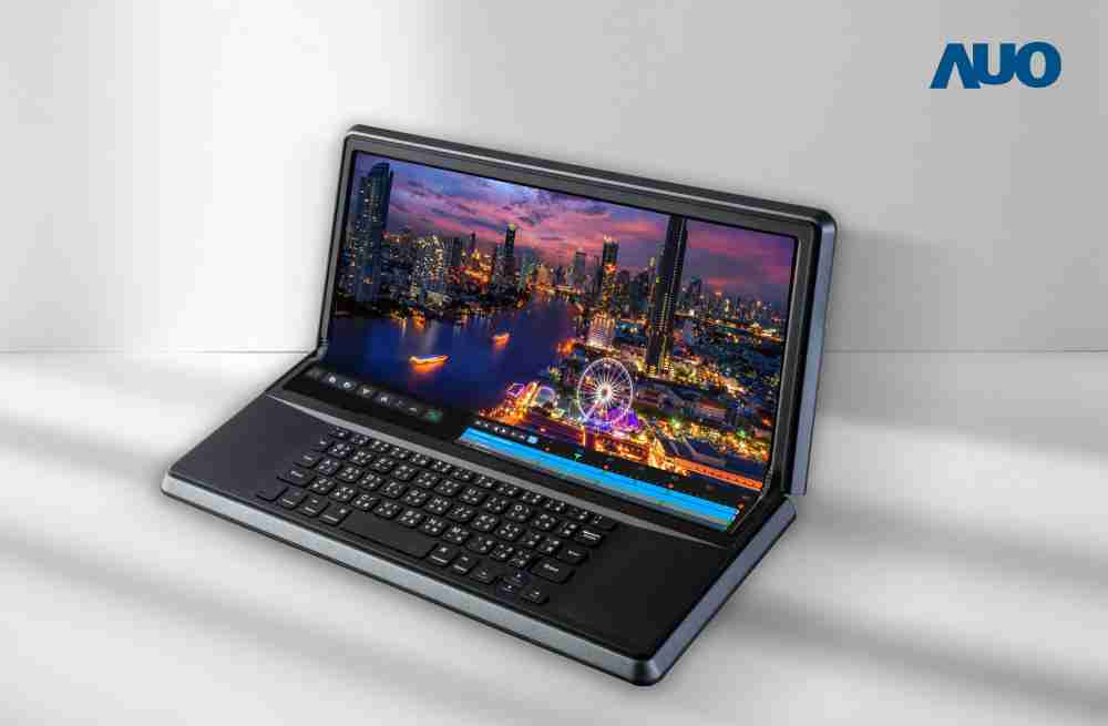 蓝狮在线14.6吋Micro LED折迭显示屏幕，，，，搭配半径4mm的弯折绞炼，，以及高画素、、高亮度、、高对比度的显示技术特点，，，，即便在大视角下仍保有绝佳色相与亮度