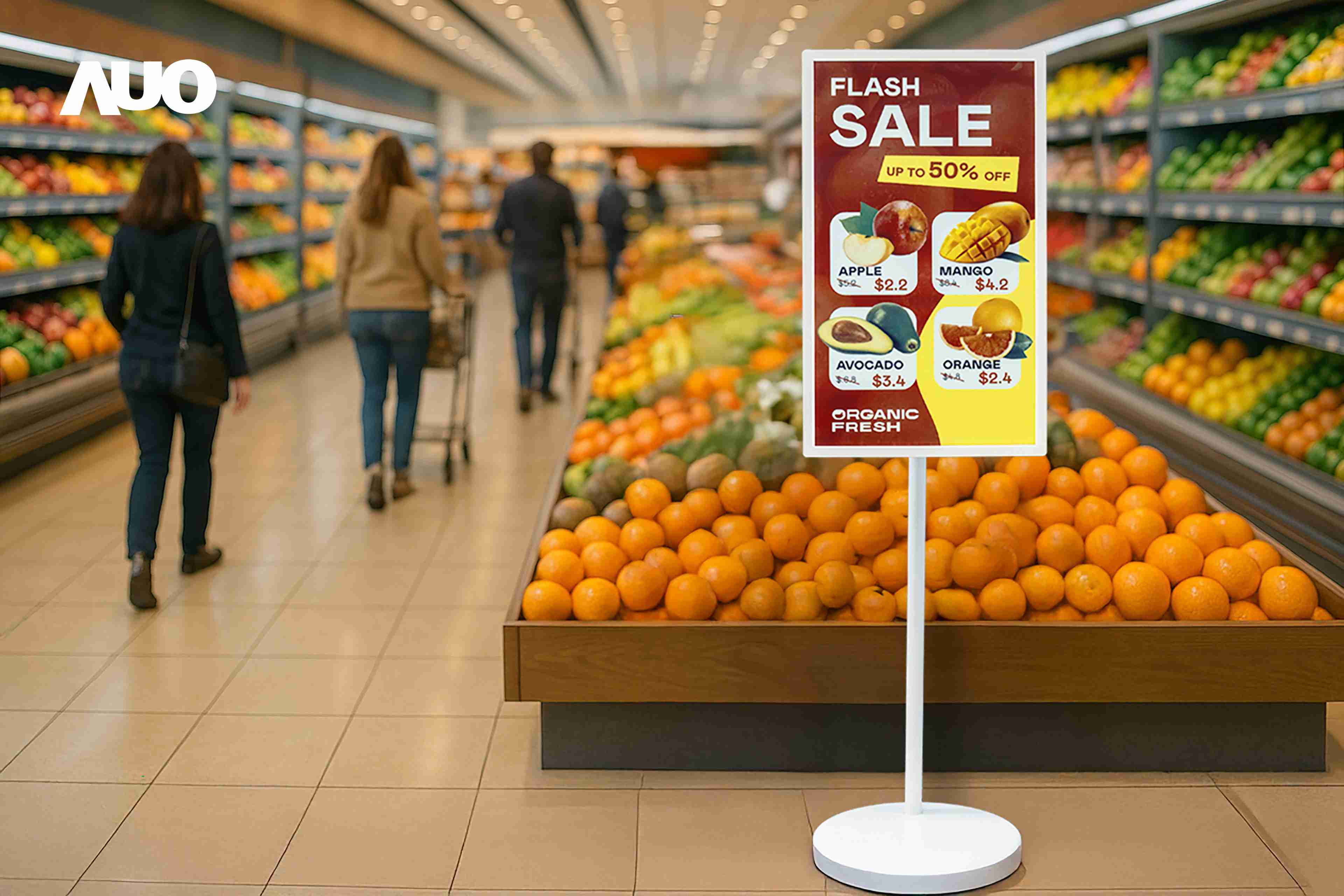 达擎首亮相低功耗、、全彩的〝aecoPost电子纸解决方案〞，，，，仅在更新画面时需要微量的电力驱动，，无需布建电线的便捷设计，，，，使其可灵活应用、、、、随意置放，，并可透过云端或行动装置app，，，，轻松管理及排程广告内容，，晋升店头营销利器。。。